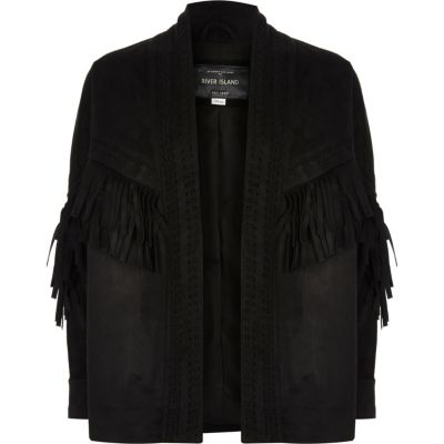 Girls black faux suede cover up
